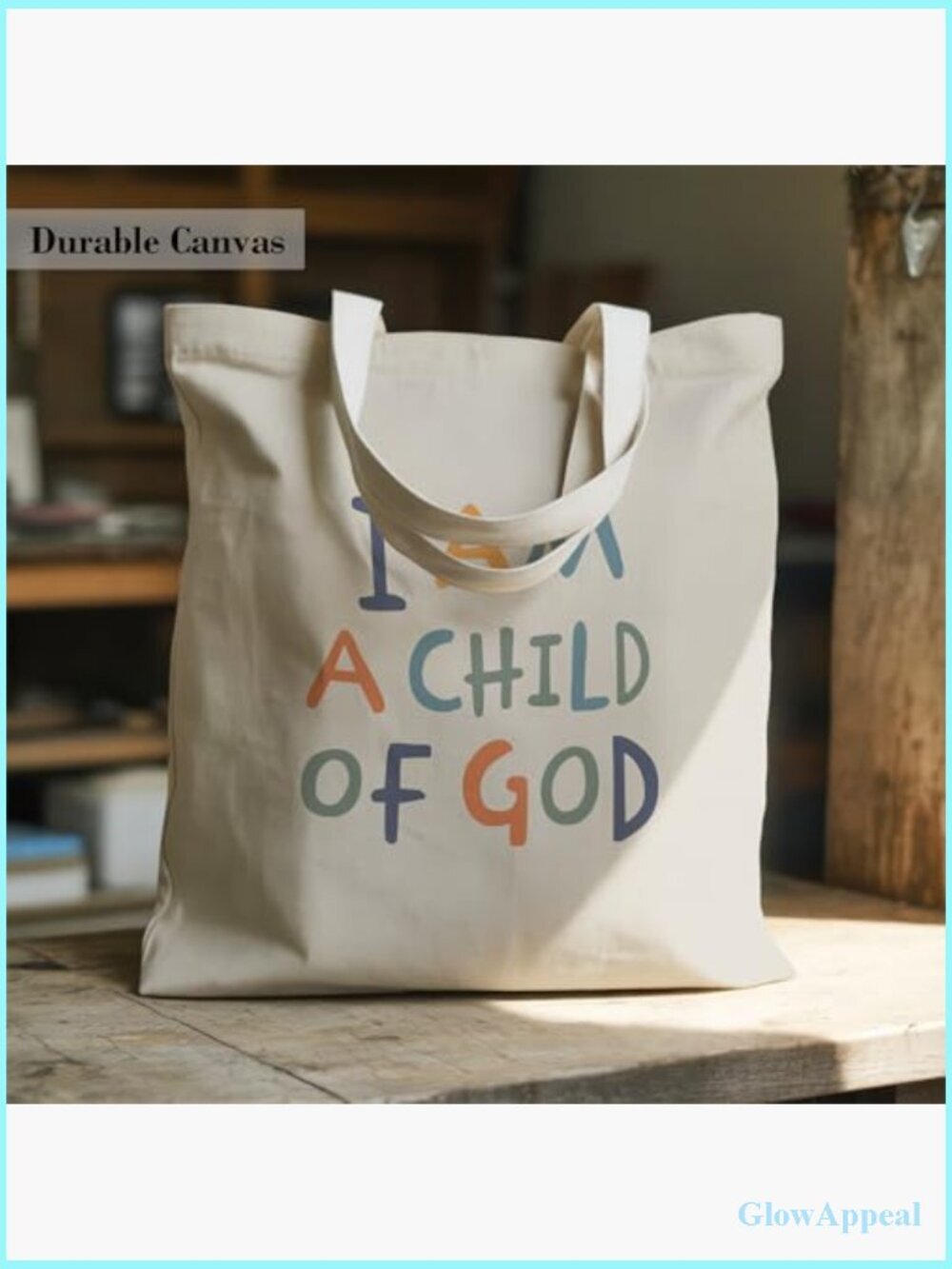 Canvas Tote Bag with Inner Zipper Pocket, 13.8 Inch Shoulder Bag - Picture 3 of 7